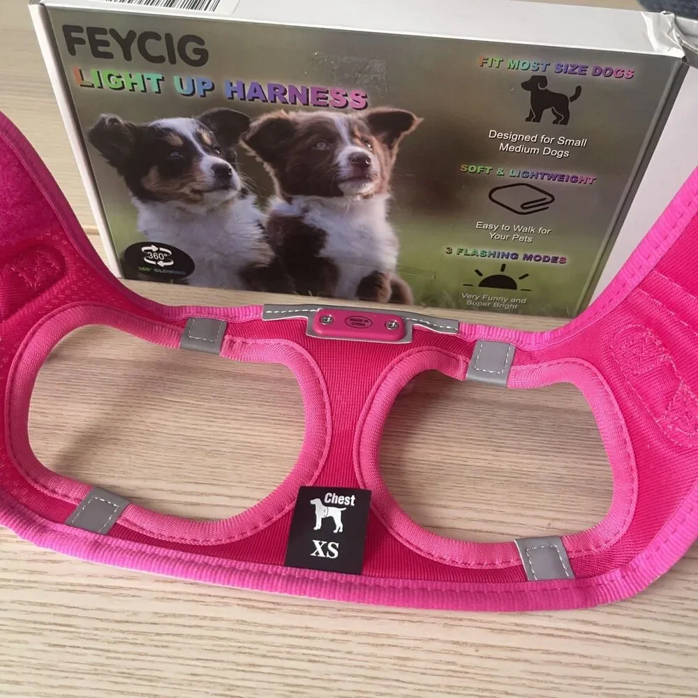 🆕 Feycig LED Light Up Rechargeable Dog Harness in Hot Pink